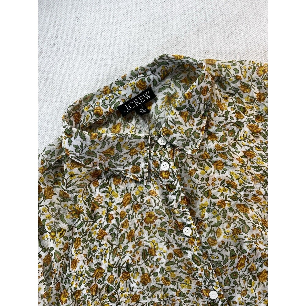J Crew Crinkle Chiffon Button Up Floral Size 20 Sheer Soft Girl Grandma Chic